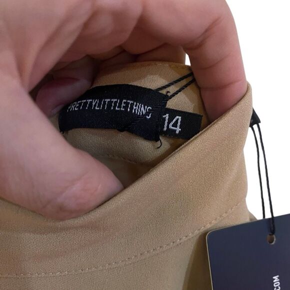 Pretty Little Thing  NWT tan size 14 dress one sleeve cut outs - Picture 6 of 11